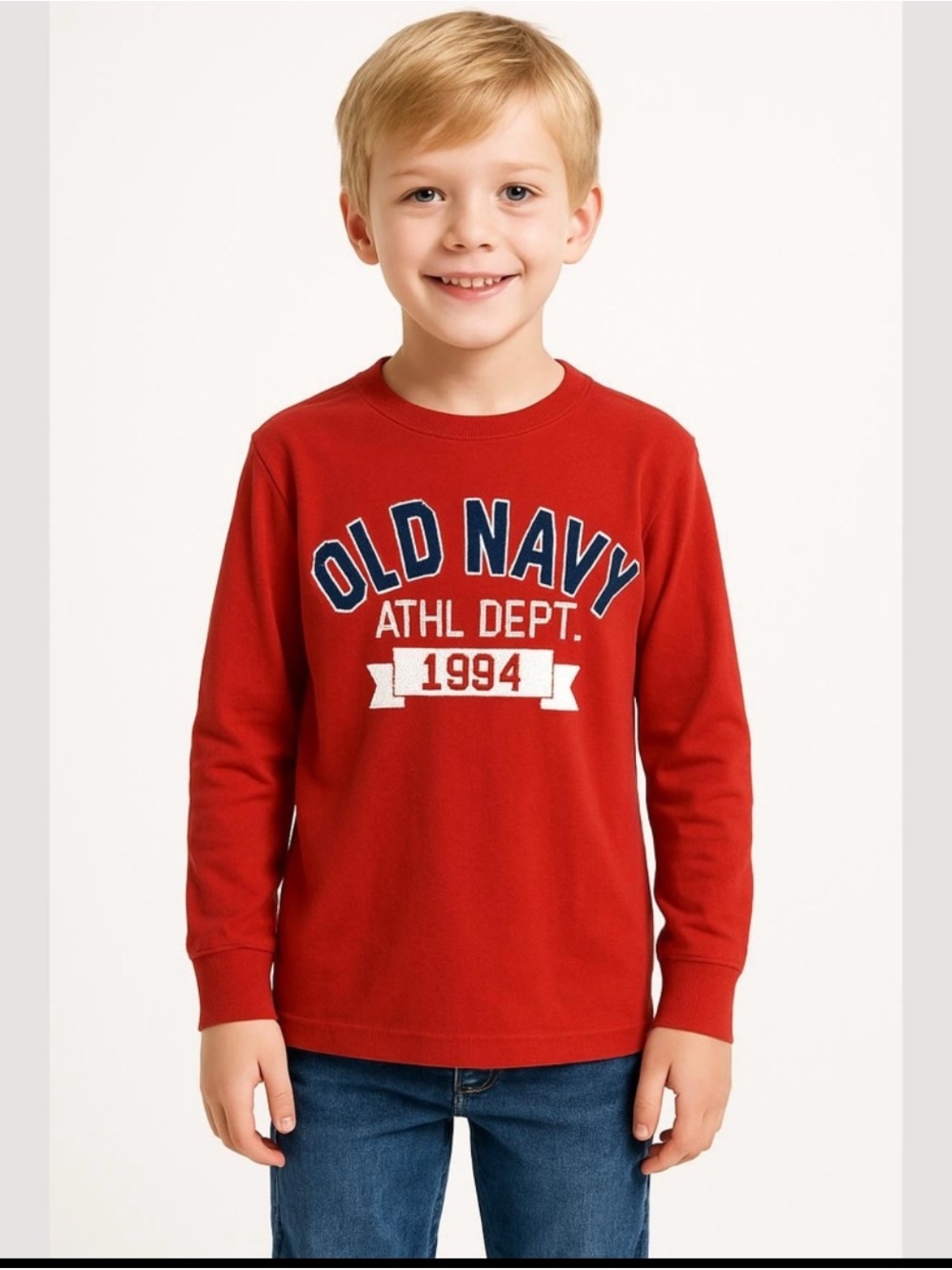 Old Navy Red Long-Sleeve Tee with 'OLD NAVY ATHL DEPT. 1994' Graphic